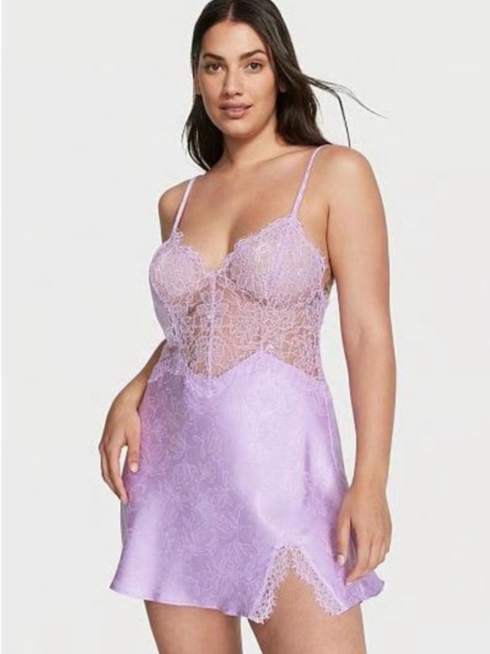 Victoria’s Secret Lilac Jacquard Slip Dress Babydoll Eyelash Lace Romantic M - Picture 2 of 12